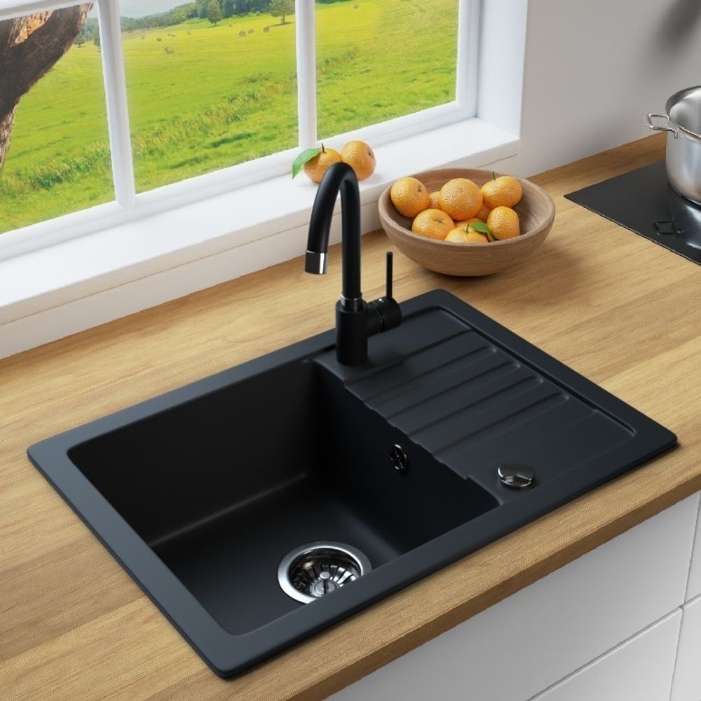 Rein Schwarz LINDBERGH® Granit Spüle "SIM44" Einbauspüle Küchenspüle Spülbecken