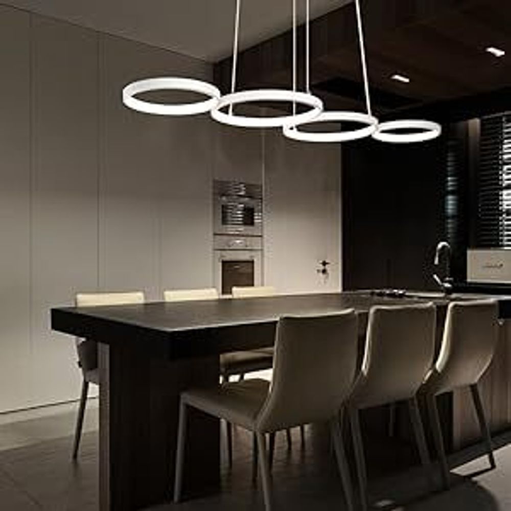 ZMH Pendelleuchte LED Pendellampe Dimmbar mit Fernbedienung 55W Esstischlampe Esstisch Weiß Hängelampe Ring Höhenverstellbar Esszimmerlampe