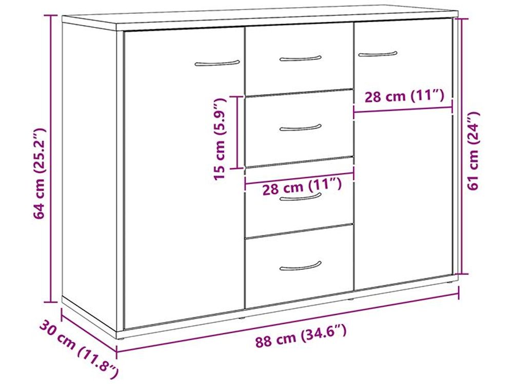 vidaXL Credenza bianca 88x30x65 cm Materiale a base di legno