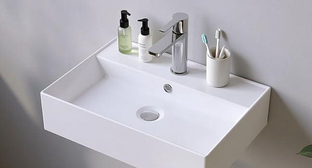 Keramik Waschbecken 50x35x12,5 cm, Weißes Hängewaschbecken für Badezimmer, Aufsatzwaschbecken mit Überlauf