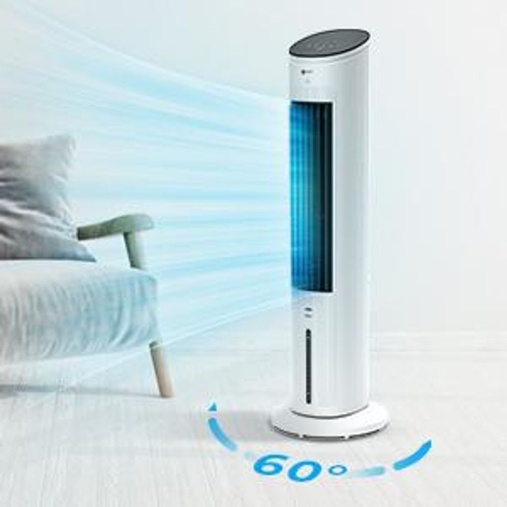 Balter 5in1 Turmventilator mit Fernbedienung, Leiser Standventilator, Wasserkühlung, Oszillation, Luftbefeuchter, Luftreiniger, Ionisator, Timer, weiß