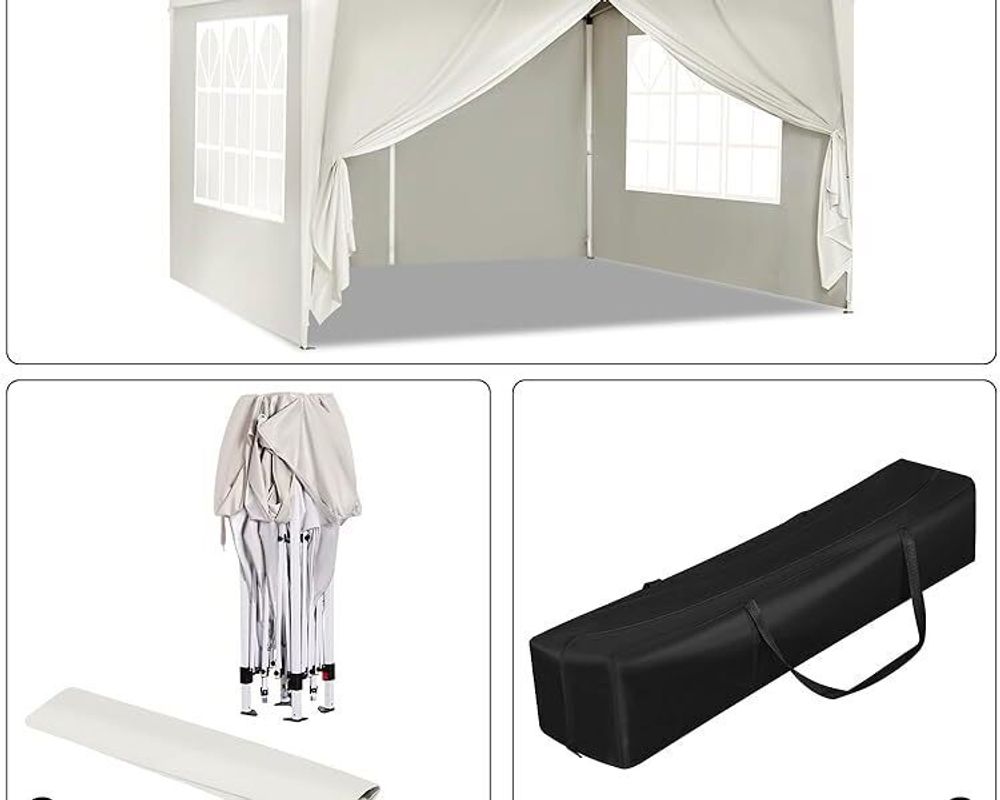 WOLTU Pavillon Pop-Up wasserdichter Faltpavillon, aus Oxford Metallrahmen 3 x 3 m Beige