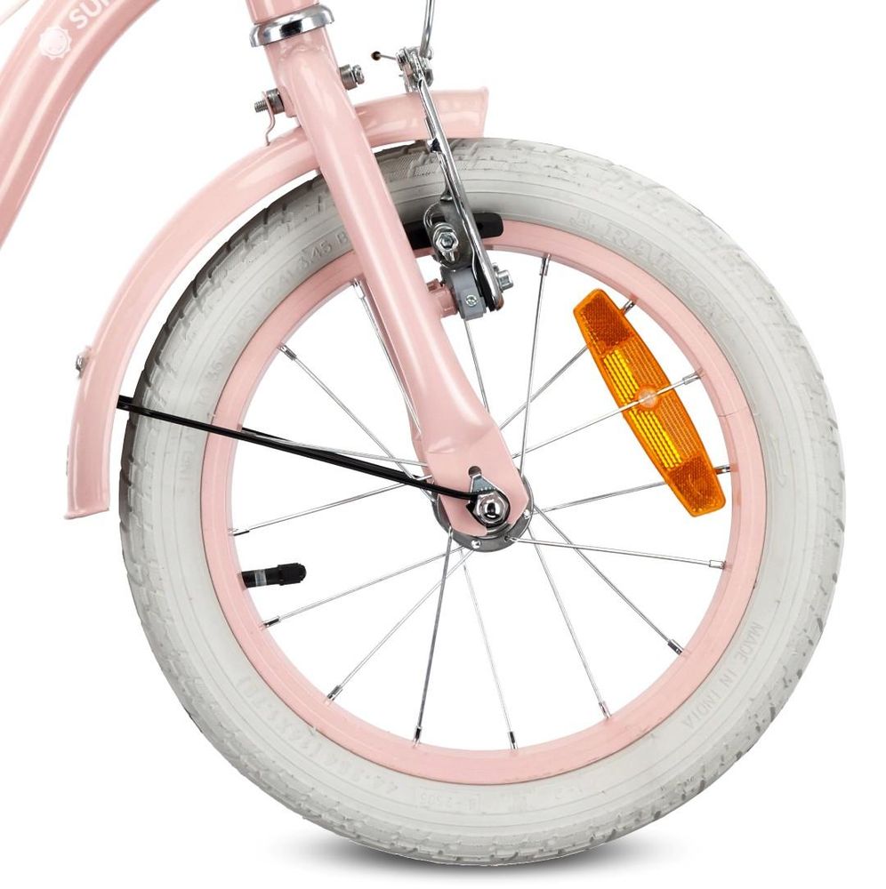 Rueda delantera de bicicleta infantil con freno V-brake y reflectores.