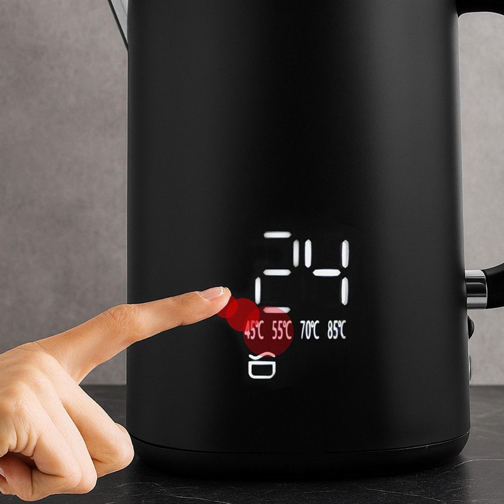 LEHMANN Bollitore Elettrico 1,7L, Regolazione della temperatura 45-100 °C, Mantenimento in caldo, senza BPA, Nero opaco