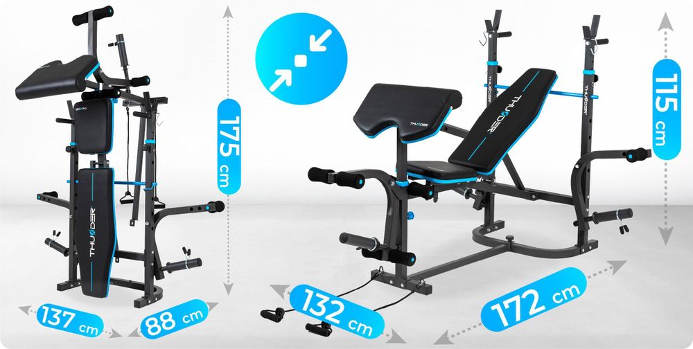 Panca pesi THUNDER® VIGOR-B con rack per bilancieri, scrivania per curl e panca da allenamento regolabile a farfalla per distensioni su panca, 240 kg