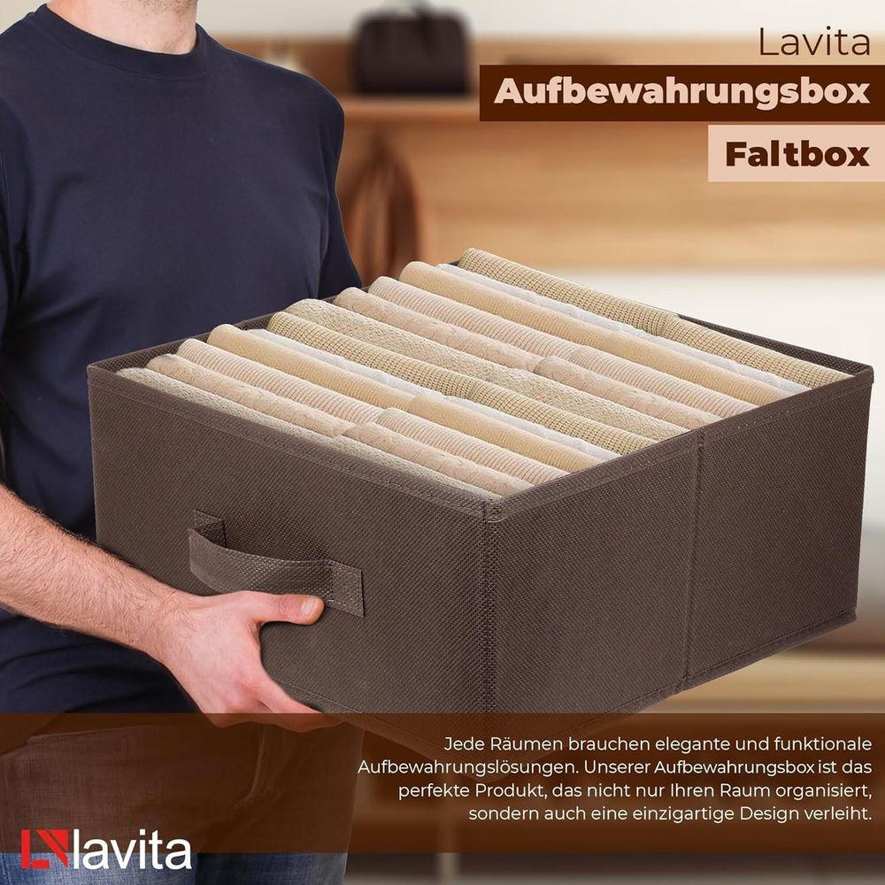 Lavita Storage Box | faltbare Aufbewahrung Boxen 31 x 31 x 15 cm | Schubladen-Organizer Box| Ordnungssysteme für Kleidung | Kleideraufbewahrung & Organisation | dunkelbraun | 6 stück