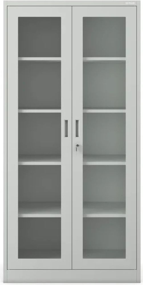Aktenschrank Medizinschrank Büroschrank Flügeltürschrank Glasvitrine 4 Fachböden Stahl Abschließbar 185 cm x 90 cm x 40 cm Farbe: Grau