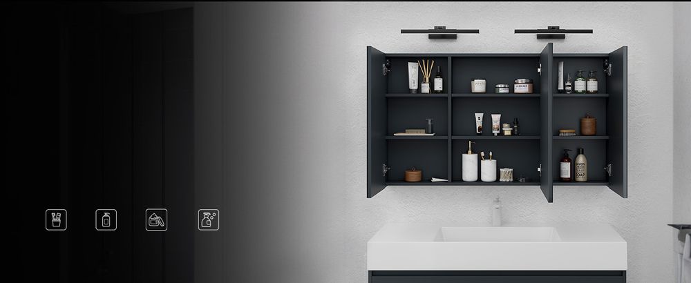 doporro Spiegelschrank Wandschrank in matt Anthrazit 120x70 cm Hängeschrank Aufbewahrungsschrank mit LED Spiegelbeleuchtung 40*2 (Sandschwarz)