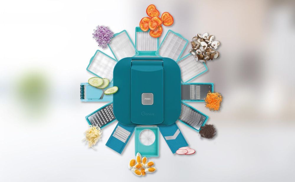 Nicer Dicer Chef Professional Set 18-tlg. - Lebensmittelschneider, Gemüsehobel, Deckel, 5.2L Fassungsvermögen, Spiraleinsätze, Glasschüssel