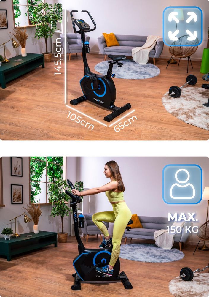 THUNDER TRIX Vélo d'Appartement Électromagnétique 32 Niveaux de Résistance jusqu'à 150 kg Bluetooth Fitness