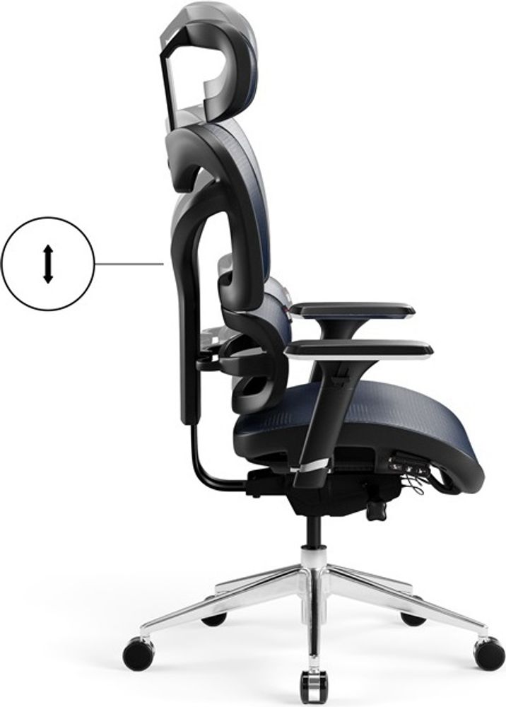 Diablo V-Commander Ergonomischer Bürostuhl Schreibtischstuhl Chefsessel 3D Armlehnen Verstellbare Kopfstütze & Sitzfläche Netzstof Farbe: Schwarz-Blue