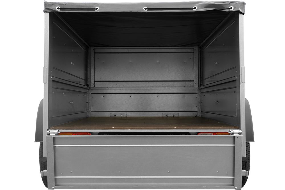 Pkw Anhänger Neu GARDEN TRAILER 150 KIPP mit zusätzlichen Bordwänden, Stützrad und grauer Flachplane