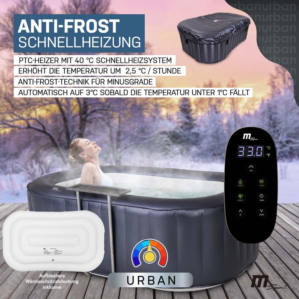 MSpa Whirlpool Urban Nest U-NE021 | Indoor & Outdoor Whirlpool - Aufblasbar - 2 Personen - Massagefunktion - Anti-Frost - Ozon-UV-C-Desinfektion