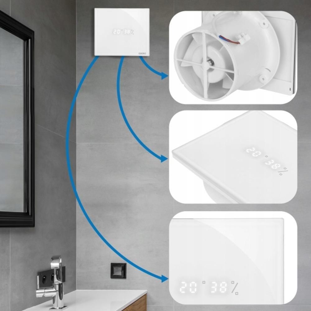 EBERG ENSO 120 W Badlüfter 120 mm Feuchtigkeitssensor Timer LED Weiß