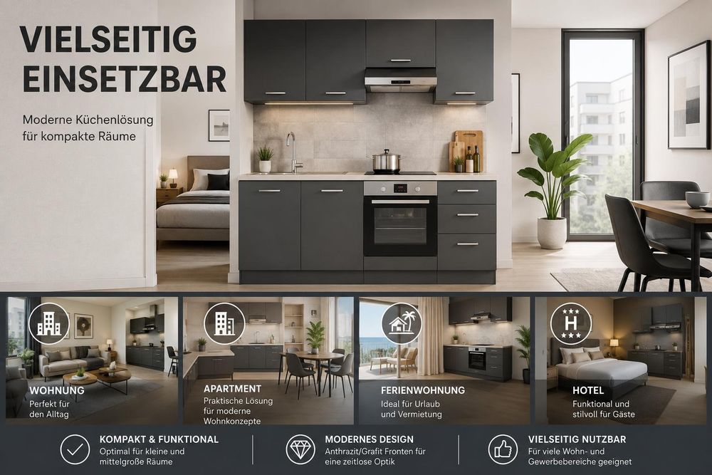 ULWEHOME Küchenzeile 180 cm für Wohnung Apartment Ferienwohnung und Hotel