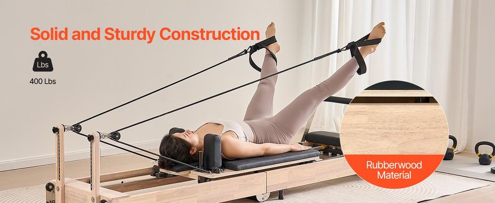 VEVOR Faltbarer Pilates-Reformer für das Heim-Fitnessstudio, Pilates-Bank mit doppeltem Widerstand – Federn und Seile, Gerätegewicht bis zu 181,44 kg