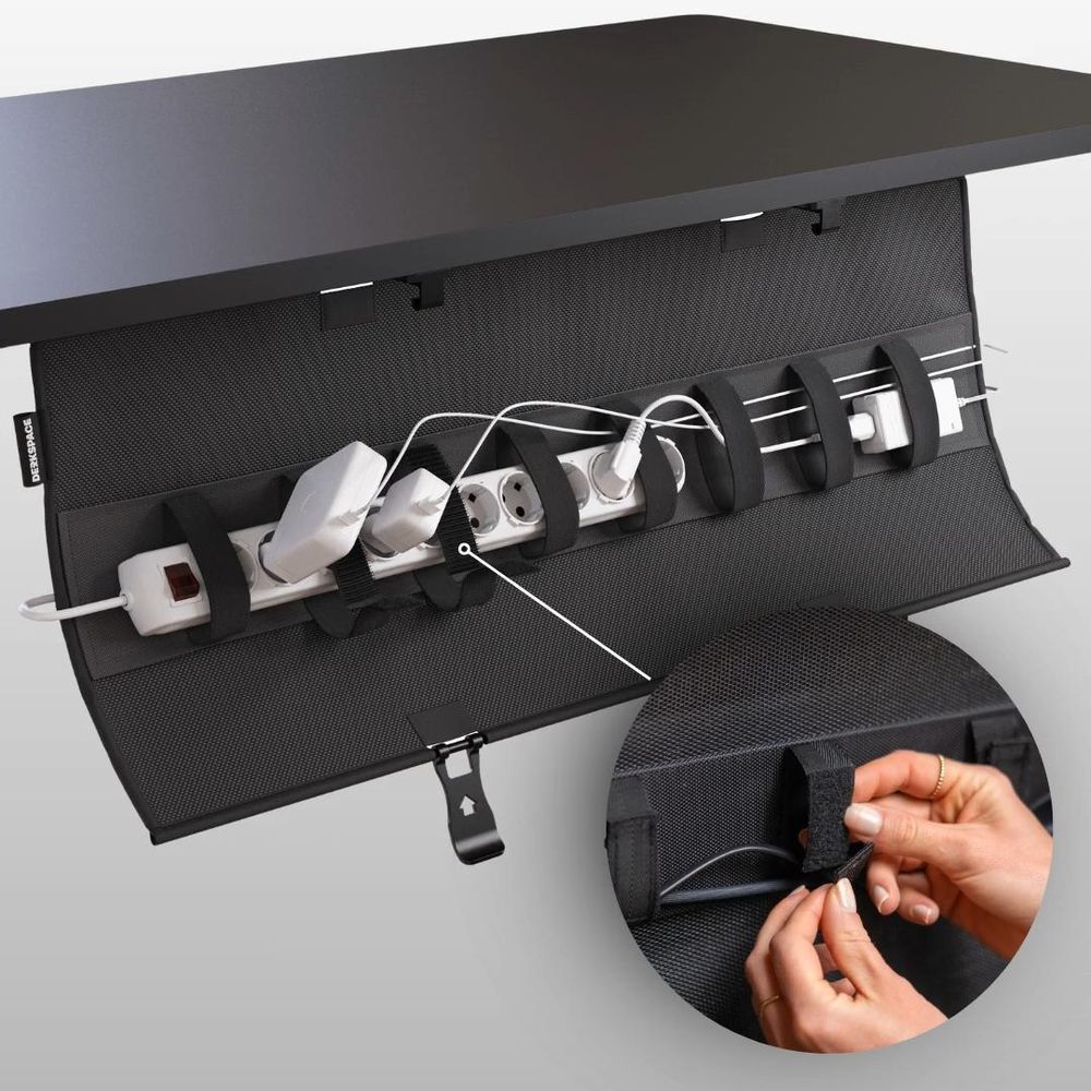 DESKSPACE® Kabelwanne Schreibtisch Kabelmanagement - Beidseitig Klappbarer Kabelkanal - Cable Organizer für den Schreibtisch - 94 cm (Schwarz)