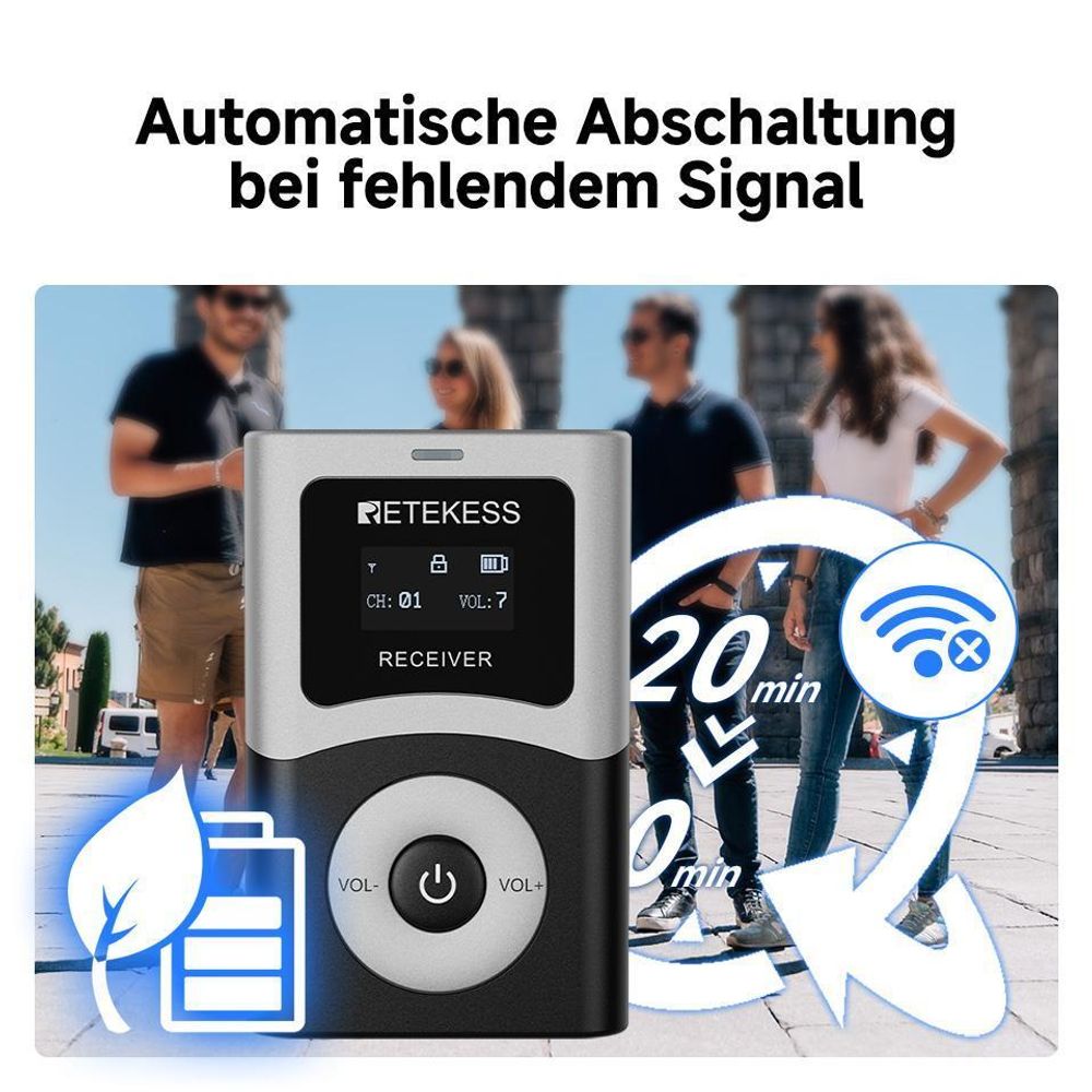 Průvodcovský systém Retekess T130U, mikrofon a reproduktor pro průvodce, 200 m, vysílač s Bluetooth, ovládání jedním tlačítkem, pro cestovní kanceláře muzeí