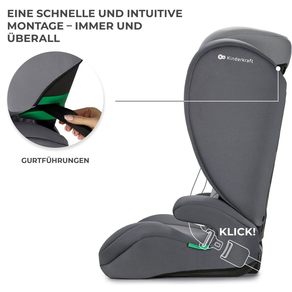 Kinderkraft I-SPARK 2in1 Kindersitz 100-150 cm (3,5-12 Jahre) - i-Size Standard - Leicht - H-GUARD Kopfstütze - SPS Seitenaufprallschutz - Grau