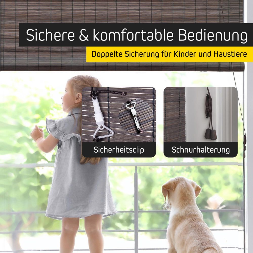 Victoria M. Bambusrollo, 150 x 220 cm, braun pflegeleicht, ideal für Fenster & Türen