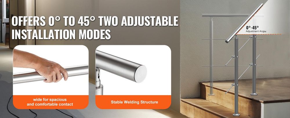 VEVOR 119,9 cm Handläufe für Außentreppen 2 Querstangen Treppe für Veranda Deck, Bodenstehend-a, 2 Horizontale Stangen-a