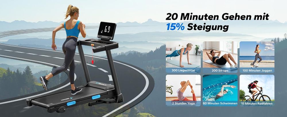 Elektrisches Laufband, Klappbares Laufband für Zuhause bis 12 km/h, Herzfrequenzmessung, für Zuhause und Büro, Belastbarkeit bis 136kg