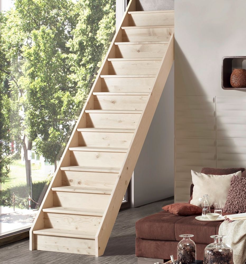 Holztreppe Intercon Casablanca | Fichte | gerader Verlauf | 60 cm Breite | ohne Geländer | mit Setzstufen | Stiege
