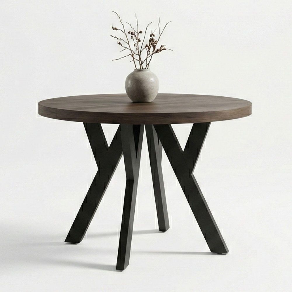 Runder Ausziehbarer Tisch für Esszimmer, PERO, Loft-Stil, Skandinavische, Durchmesser: 90 / 190 cm, Farbe: Eiche Lefkas / Schwarz