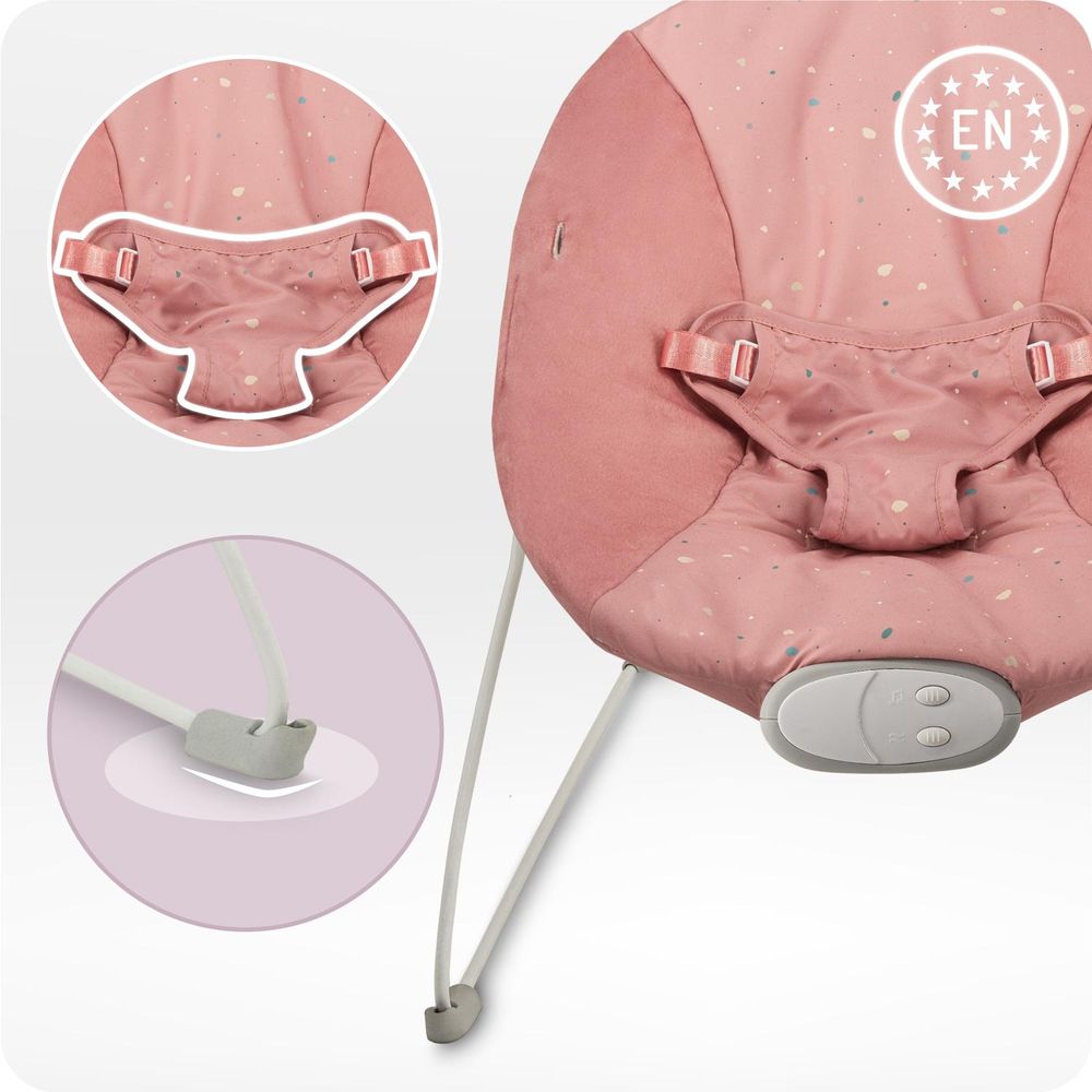 MoMi GLOSSY Babywippe mit 8 Melodien, 3 Vibrationsstufen, Spielzeug-Stirnband – bis 9 kg - ROSA