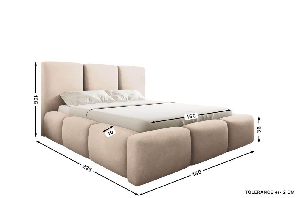 Polsterbett BUBBLE 180x200 cm Beige, Veloursbett Velluto 02, Bett mit Bettkasten, Metall-Lattenrost
