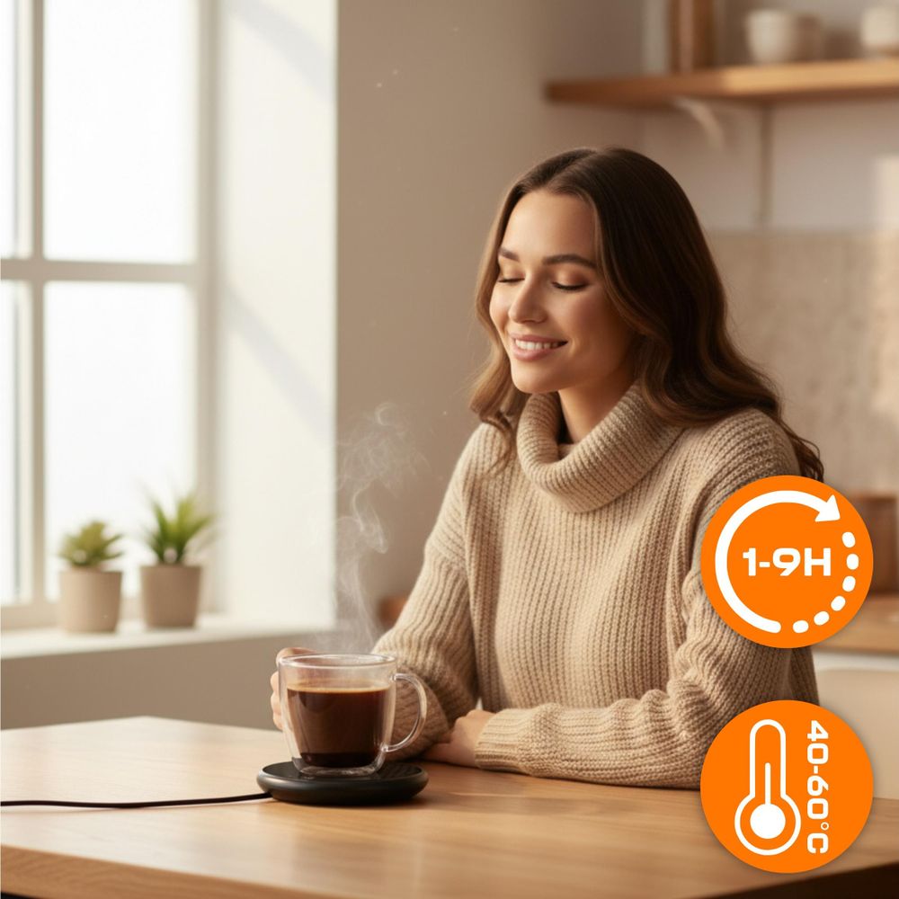 Elektrischer Tassenwärmer 18W für Kaffee & Tee, Getränkewärmer mit LCD-Touch & Abschaltautomatik, Glas-Heizplatte 40-60°C, EVI TECH HeatSpot Geschenk