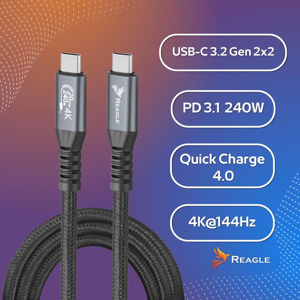 Reagle 3M USB C auf USB C Kabel 3.2 Gen 2 PD 240W 4K@60Hz 10 Gbps 5A QC
