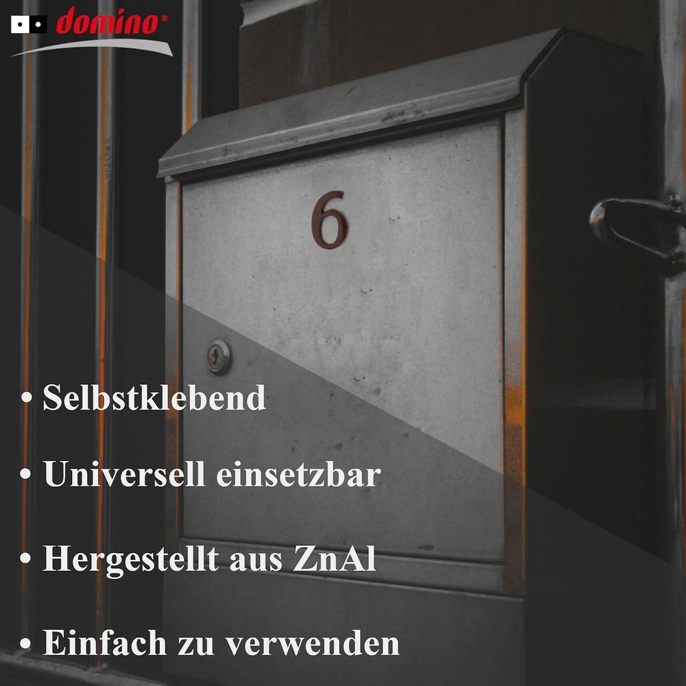 DOMINO Hausnummer Briefkasten Selbstklebend – 5 | 3D Türnummer Adressnummern Aufkleber | Hausnummern Klebend | Klebezahlen Wetterfest | Zahlen zum Aufkleben | Hausnummernschild | PCV | Silber