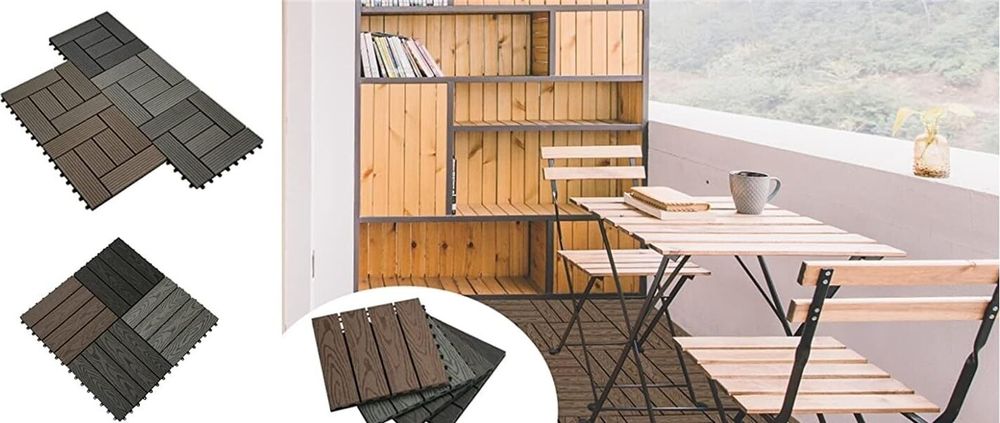 WOLTU 12er-Set WPC Terrassenfliesen Terrassendielen Holz-Optik 30x60cm, Fliese Bodenfliese Klickfliese Bodenbelag Anthrazit
