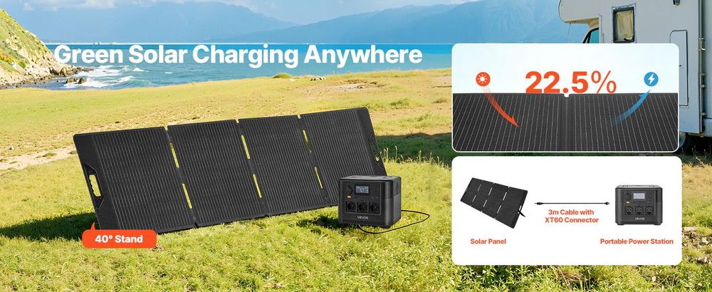 VEVOR Tragbare Powerstation mit 100W Solarpanel, 600W Solargenerator Powerstation, 493Wh LiFePO4 Batterie-Backup mit 7 Ausgängen für Notfälle zu Hause, Outdoor-Camping, Wohnmobilreisen, 800 Wh