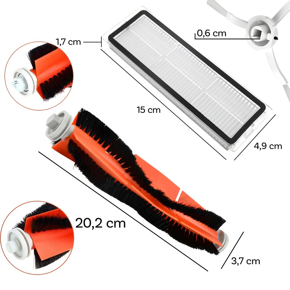 Zubehör Ersatzteile für Xiaomi Mi Robot Vacuum Mop 1C, 2, Dreame F9, 1 Hauptbürste, 4 Seitenbürste, 4 Hepa Filter Retoo