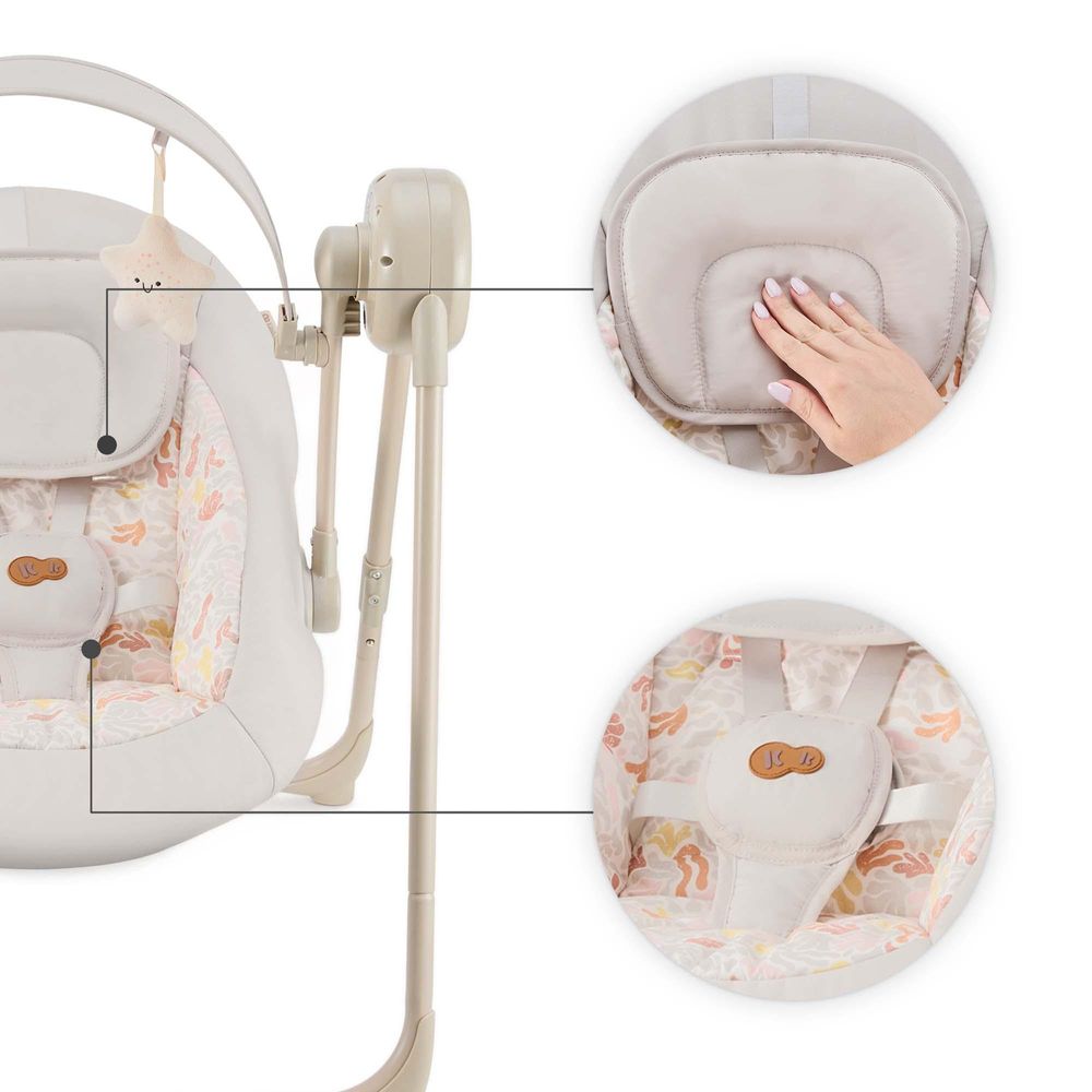Kinderkraft elektrische Babywippe SWINGEE – 5 Schaukelstufen – Timer – Musik – verstellbar & faltbar – nur 3,7 kg – Beige