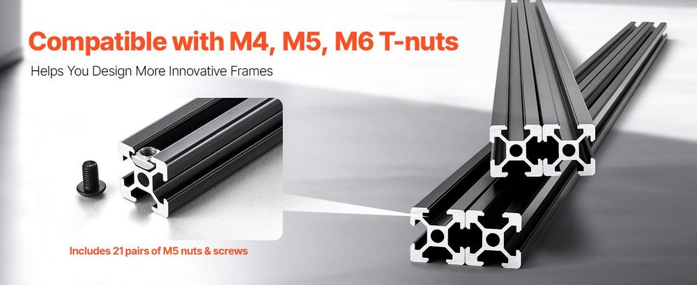 VEVOR 10PCS 39,4in (1000mm) T Slot 2020 Aluminium-Extrusionsprofil, Europäischer Standard anodisierte Linearführung, hochfester extrudierter Aluminium-Schienen für 3D-Drucker, CNC-Maschinen DIY, Lasergravur, Schwarz, 2020 Serie-c, 1500 mm