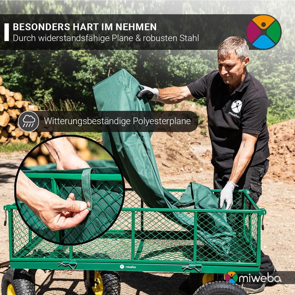 Miweba Bollerwagen | Transportwagen - Handwagen - Transportkarre - Gartenwagen - Gartenkarre - Gerätewagen - klappbar - bis 700 kg belastbar (Schwarz)