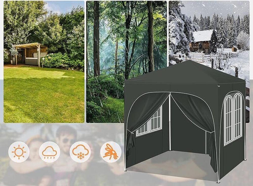 WOLTU Pavillon, Faltpavillon 2x2 m, mit 4 Seitenwänden, Partyzelt höhenverstellbar, Grau