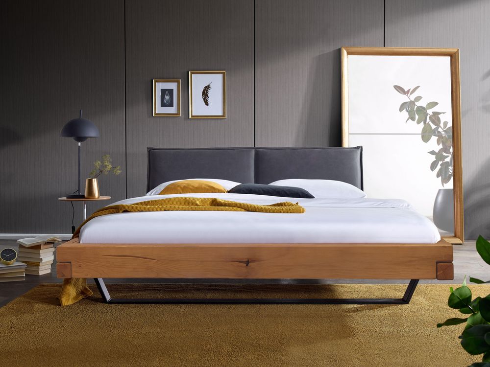 Lebenswert Balkenbett BE-0577 – Massivholzbett mit eichefarbig geölter Kiefer & modernem Design