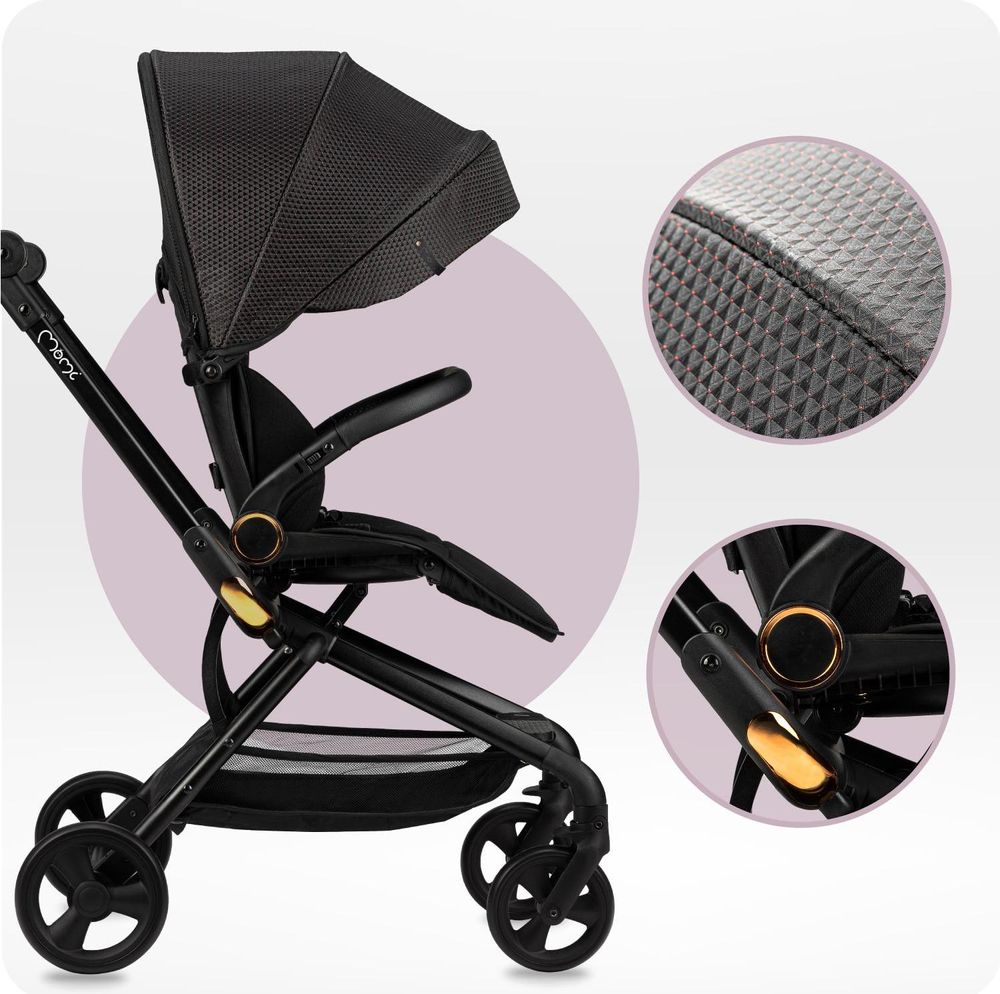 MoMi ADELLE Buggy Kinderwagen - 360° Drehsitz, Leicht, Stoßdämpfung 4 Räder - Schwarz/Rot