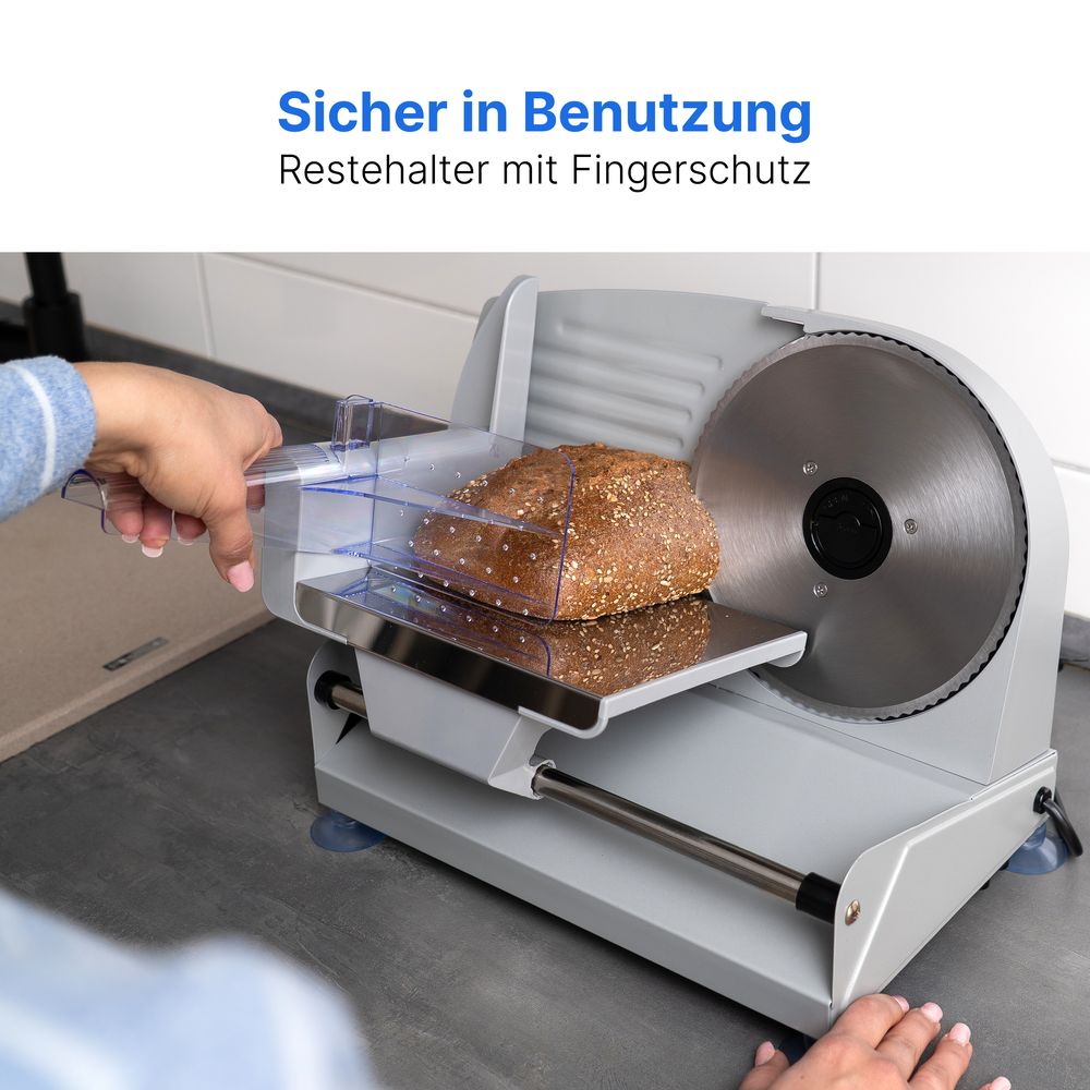 Clatronic Allesschneider mit Ø 190 mm Edelstahlmesser | elektrische Brotschneidemaschine mit stufenlos einstellbarer Schnittstärke (0–15 mm) | MA 3585
