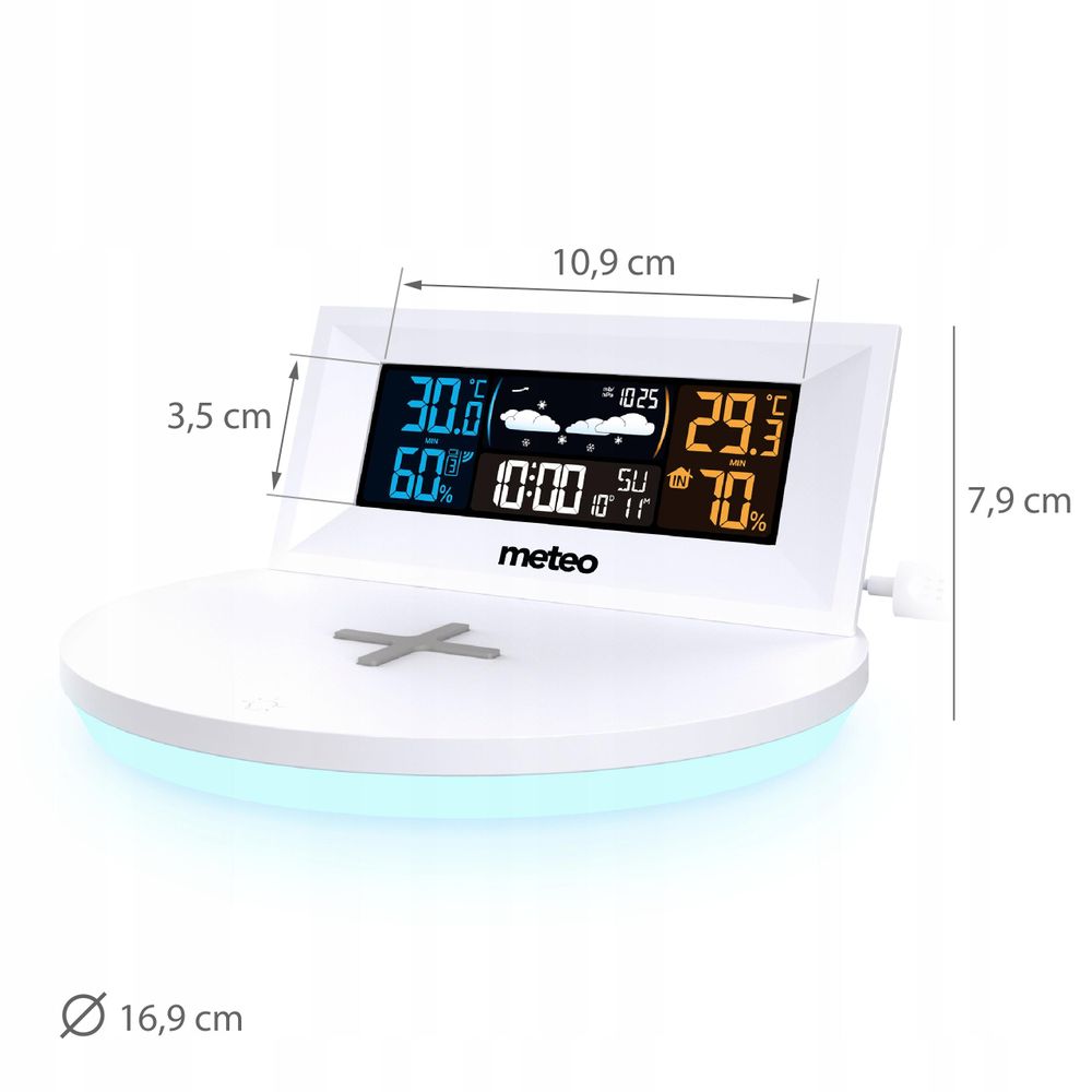 Abnehmbares Display mit Uhr Datum und Wetteranzeige.