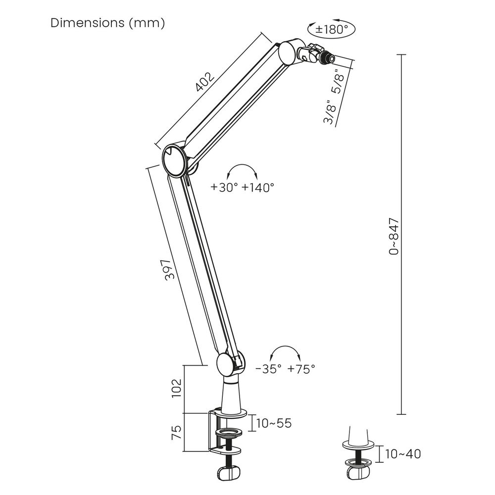 Mikrofonhalter 3/8" und 5/8" NanoRS 1kg max RS421