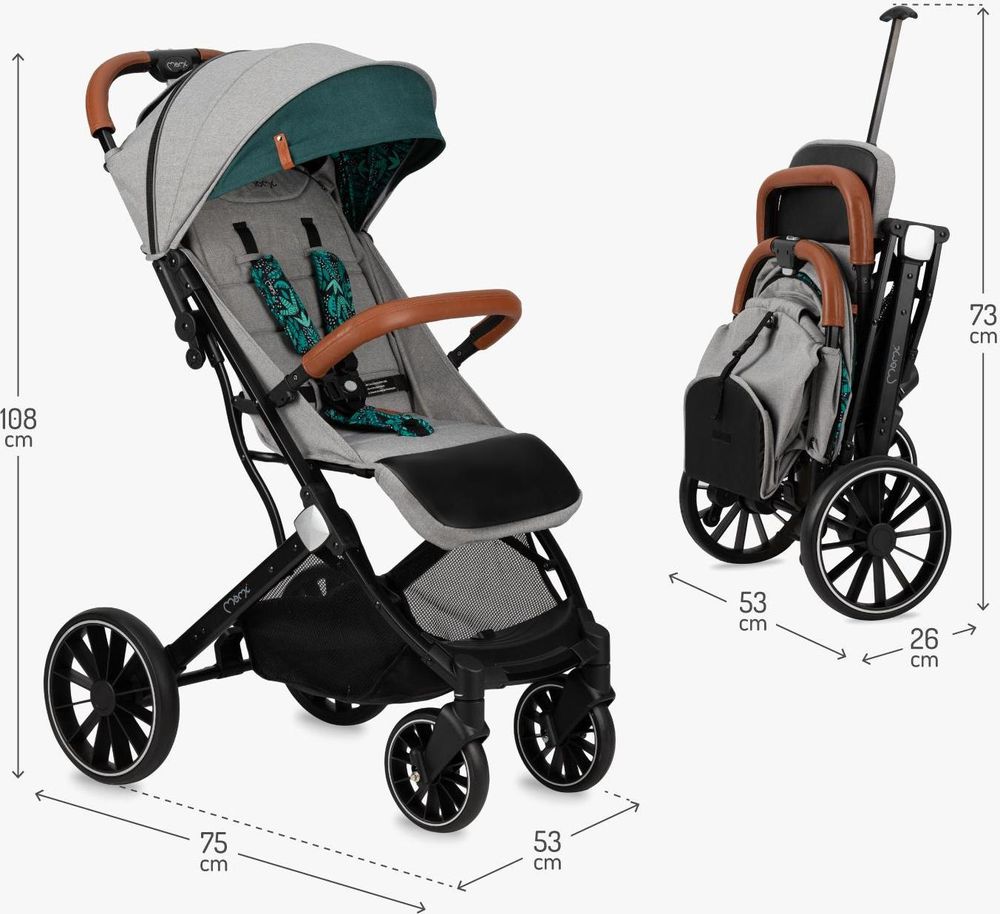 MoMi ESTELLE DAKAR Buggy Kinderwagen Bis zu 22 kg - Leicht, Moskitonetz, Schlafsack und Regenschutz - Grau-Grün