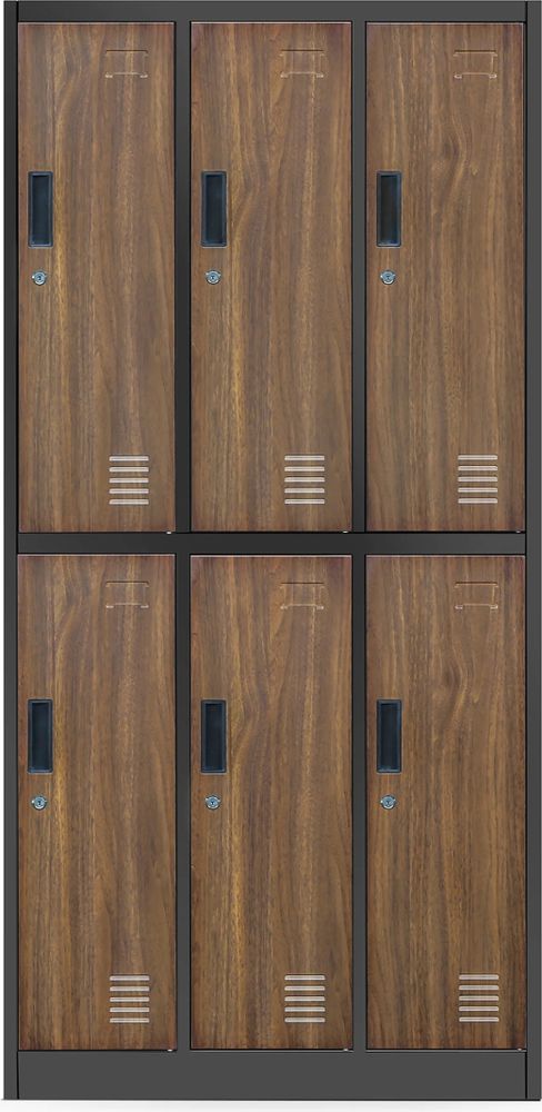 Jan Nowak Schließfachschrank Spind Umkleideschrank Spint Metallspind Garderobenschrank 6 Fächer 185 cm x 90 cm x 45 cm 'Igor', Anthrazit-Holzoptik