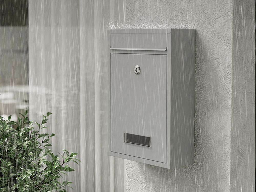 Wiltec Briefkasten silberfarben V11 Postkasten mit Namensschild, großem Briefschlitz und 2 Schlüsseln Wandbriefkasten aus pulverbeschichtetem Stahl