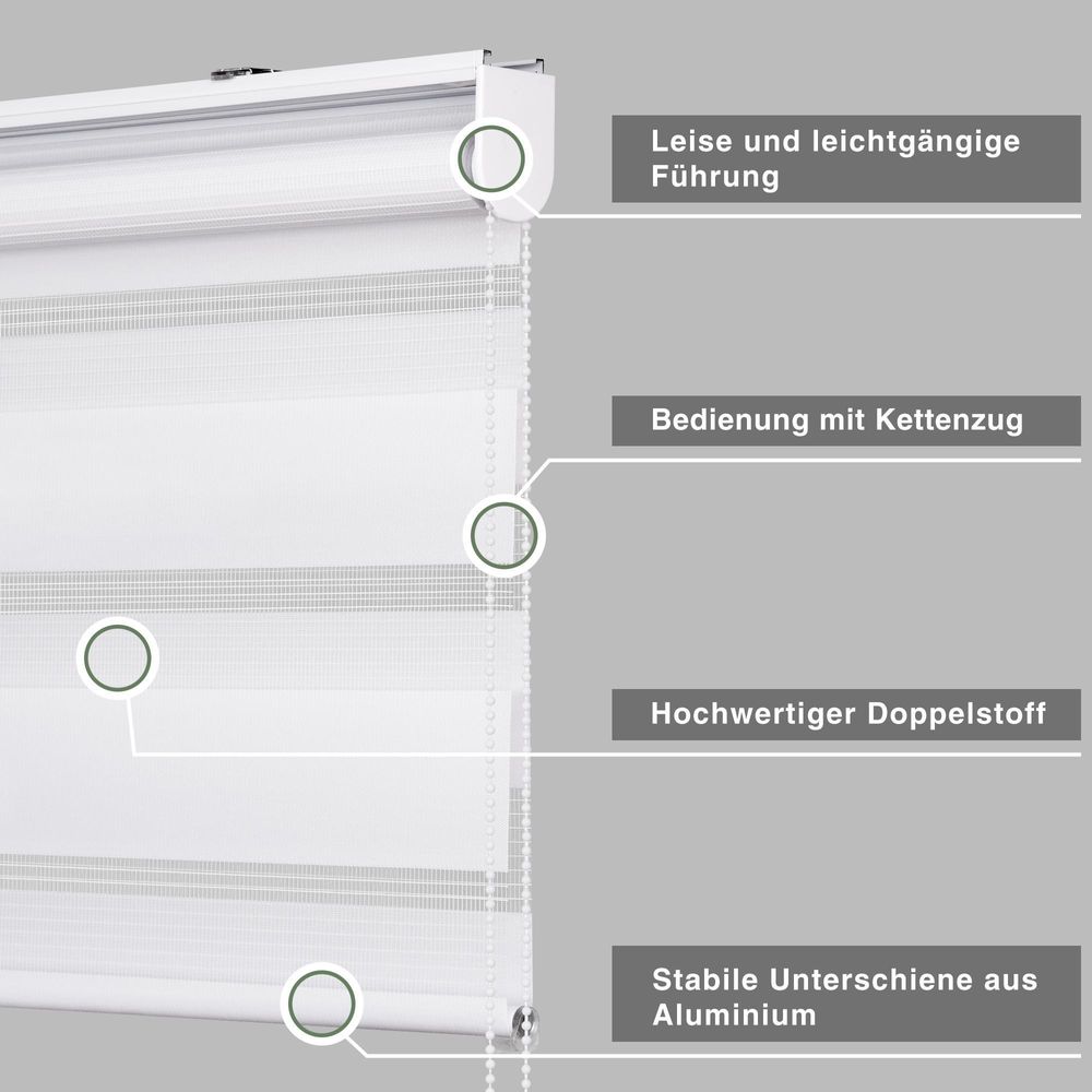 Victoria M. Premium Doppelrollo / Duo Rollo, 160 x 175 cm, weiß Premium Lichtdurchlässig und verdunkelnd mit Kettenzug Wand- o. Deckenmontage