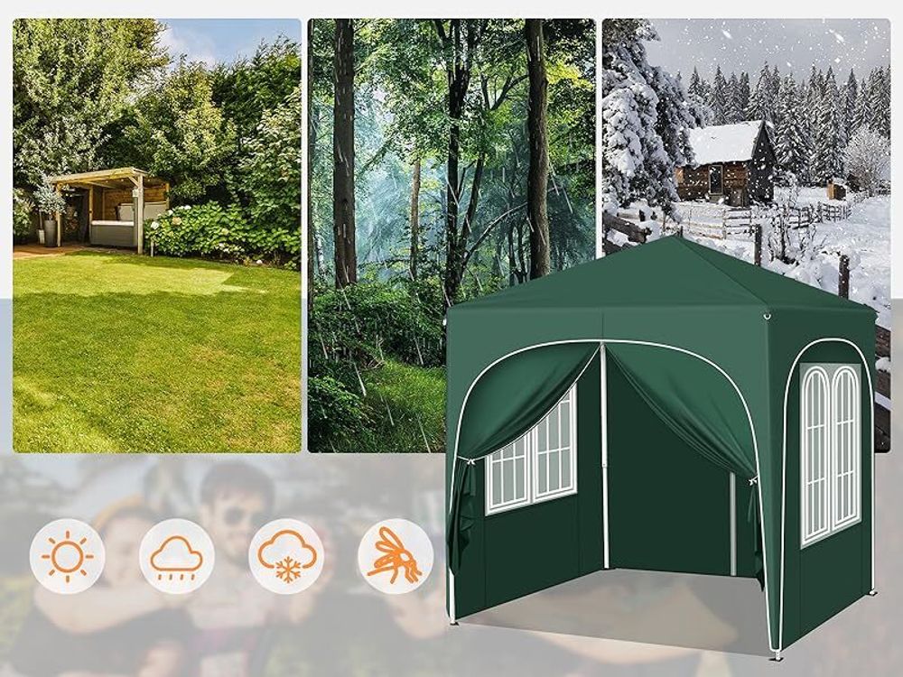 WOLTU Pavillon, Faltpavillon 2x2 m, mit 4 Seitenwänden, Partyzelt höhenverstellbar, Grün